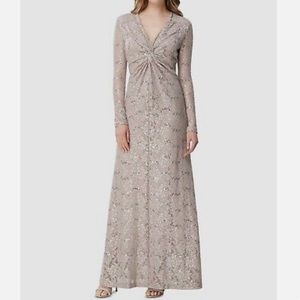 Tahari ASL Long Sleeve Floral Dress - Beige